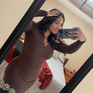 Chic Long Sleeve Brown Dress